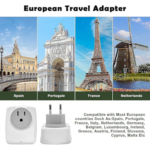 Europæisk rejseadapter med 3xUSB og 1xUSB-C 5 i 1 strømadapter til Canada USA til de fleste dele af Europa Tyskland