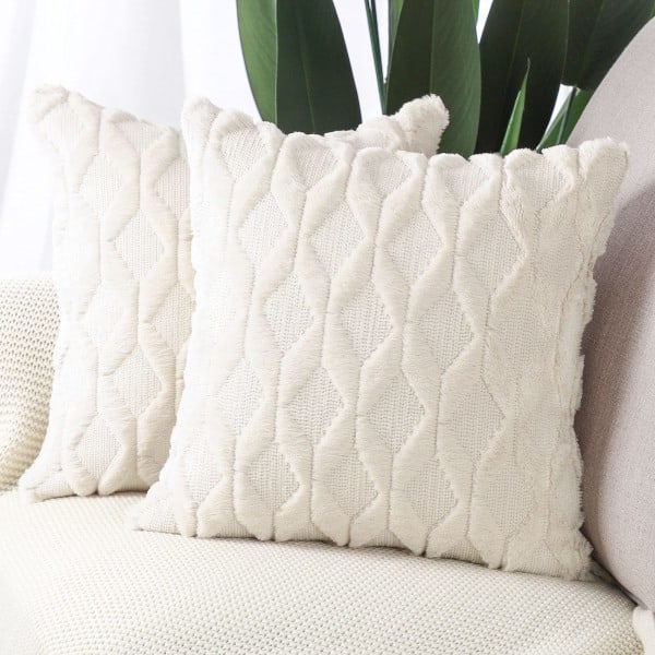 Sæt med 2 Bløde Plys Kort Uld Fløjl Dekorative Pudebetræk Luksus Stil Pudebetræk til Sofa Soveværelse Beige 45 x 45cm Kvadrat