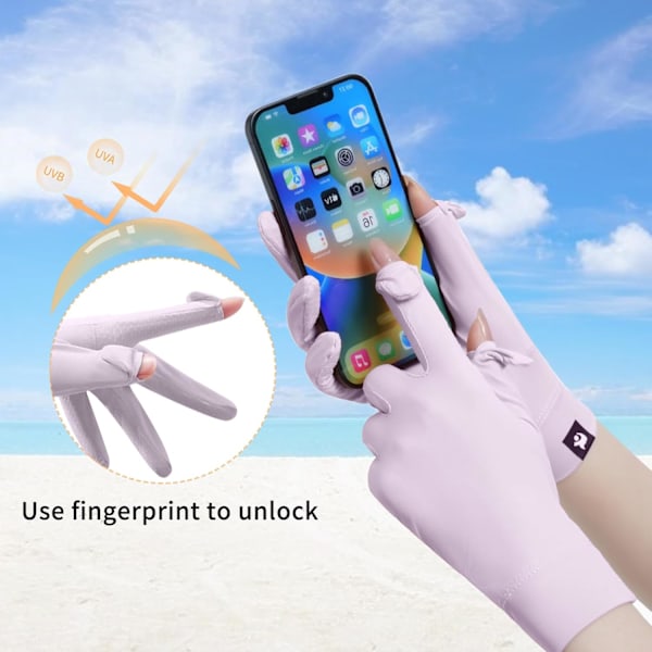 2 par solskyddshandskar för kvinnor, halkfria UV-skyddshandskar för körning, handskar med full finger touch screen, handledslängd för sommarridning purple blue