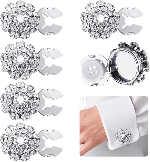 Rhinestone-knappdeksler, 5 rhinestone-knapper for damebluser, avtakbare skjorteknappklemmer, knappesmykker, krystallknapper for kvinner/menn