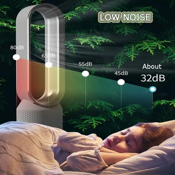 Bladeless gulv- og tårnventilator med 90° rotation, 120 min timer, 1-8 tilstande, berøringspanel og nem rengøring Pink