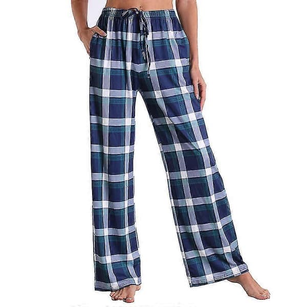 Dame Pyjamasbukser Stretch Lounge Bukser Plaid Pyjamasunderdele 3XL Blue