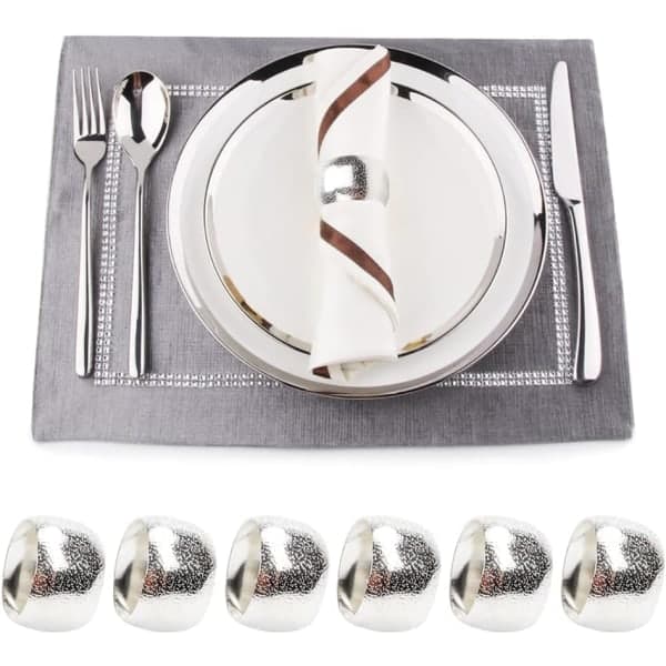 12-pack servettringar (silver) metall servettringar, för bröllopsmiddagar, julfester och påskmiddagsdekoration