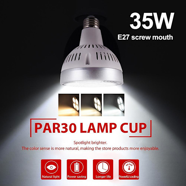 ZHOUBA E27 35W P30 PAR30 LED-lamppu Super kirkas valokeila koti- ja studiokäyttöön Black Case White Light.