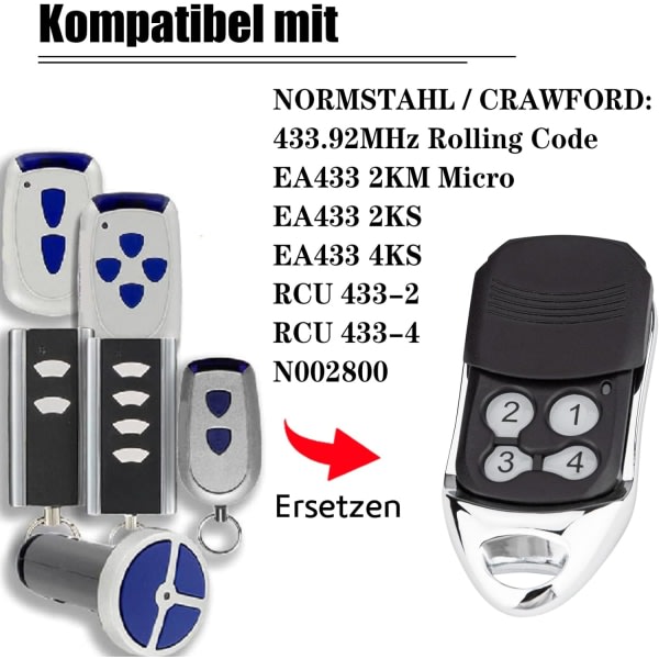Normstahl Crawford EA433 2KS/4KS handhållen sändare - 2-pack - 433,92MHz Scroll Code Fjärrkontroll