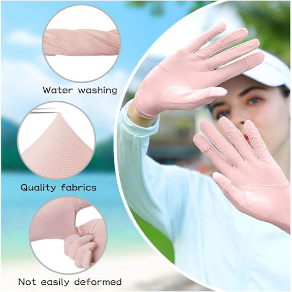 2 par solcremehandsker til kvinder, skridsikre UV-beskyttende kørehandsker med fuld finger touchskærm håndledslange handsker til sommerridning pink grey