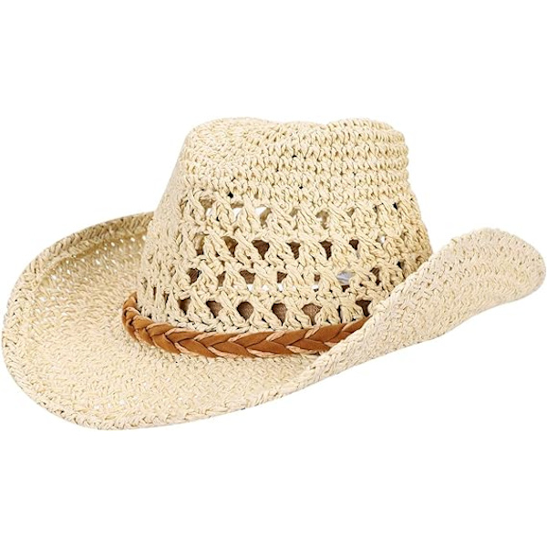 Foldbar Cowboy Hat, Formbar Bred Solhat med Bred Skygge, Solbeskyttelse Halmhatte til Voksne, Forår Sommer Anti UV Solhat, Rejse Strandhat