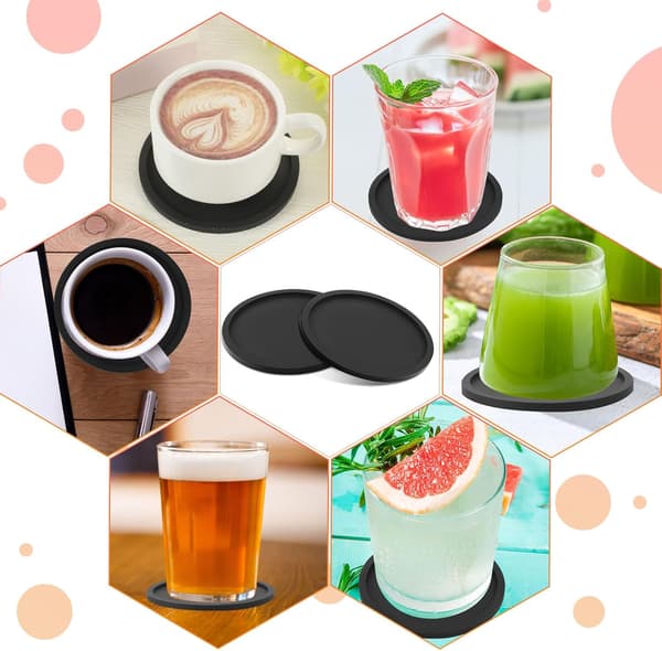 8 stk. sorte coasters, tykt design runde krus coasters sæt med 8, silikone coasters til drikkevarer, kaffepuder øl barmåtte.