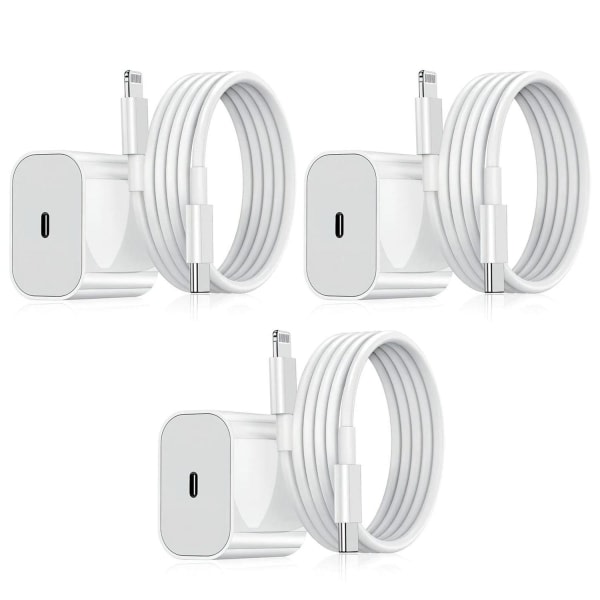 Laddare för iPhone - Snabbladdare - Adapter + Kabel 20W USB-C Vit 3-Pack iPhone 3-Pack iPhone