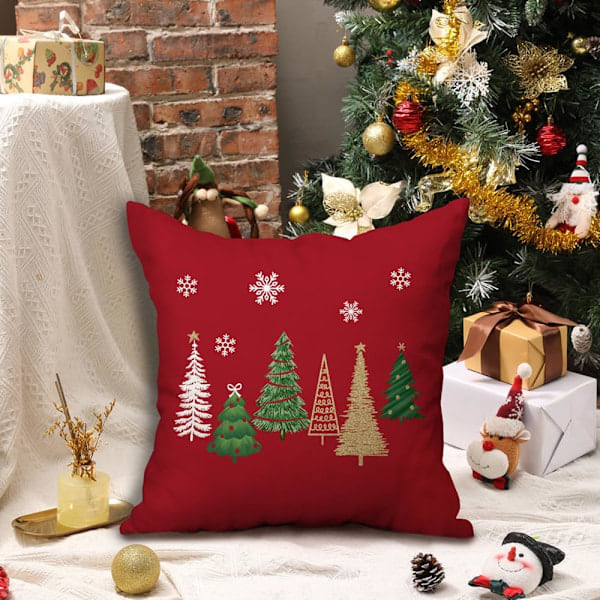 Juleputetrekk 18x18 tommer, sett med 2, Juletre Dekorativ Grønn Pyntepute, Vinter Juledekorasjon for Hjemmesofa