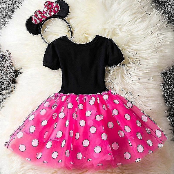 Flickor Barn Minnie Mouse Prickig Födelsedagsfest Rosett Tyll Klänning Stcyv Rose Red 4-5 Years