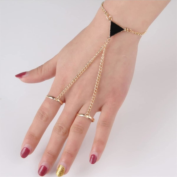 5 kpl Rannekoruketju Bohimian Finger Chain Rannekorut Yksinkertainen geometrinen kolmiorannekoru naisten tytöille (kulta) (5-e-0)