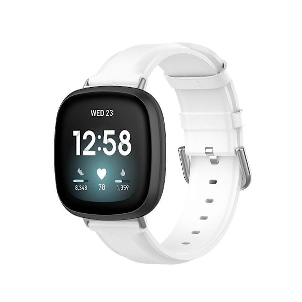 Læder Urrem Til Fitbit Versa 3 / Sense White
