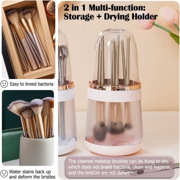 Makeup Brush Organizer with Protective Cover - Removable Pink Cos