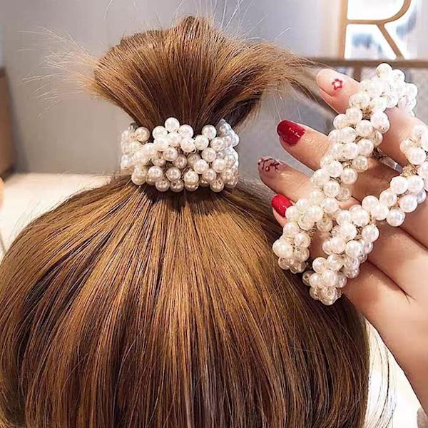 4 stk. perlehårskrunchies, elastiske hårrebsholdere, hestehaleholder, scrunchies, der strammer hårringe til kvinder