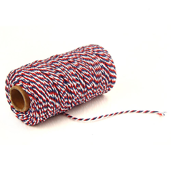 2mm 100m Bomullssträng Garn 2-trådig Flerfärgad Semester Dekorativ Randig Tråd För DIY Hantverk Present Bakning Inpackning Red-Blue-White