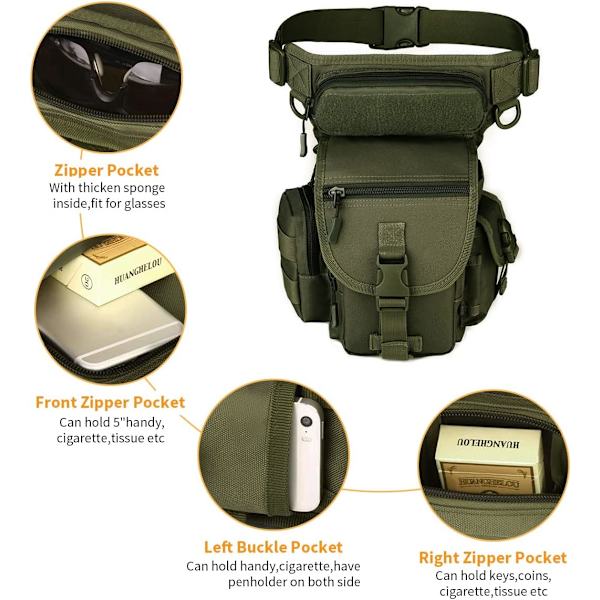 Militär Taktisk Drop Leg Bag Cross Over Leg Rig Lår Pack Midjeväska för Motorcykel Cykling Ridning Utomhus Camping Vandring army Green