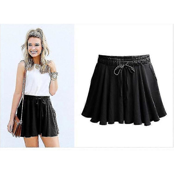 Dame Shorts Sommer Chiffon Casual Shorts Kvinde Bred Ben Elastisk Høj Talje Shorts Bred Ben Dame Shorts Sommer Black XL