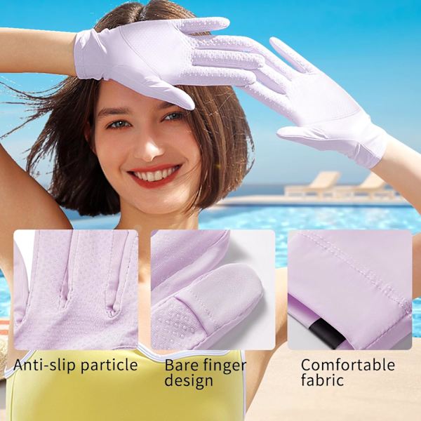 2 par solskyddshandskar för kvinnor, halkfria UV-skyddshandskar för körning, handskar med full finger touch screen, handledslängd för sommarridning purple blue