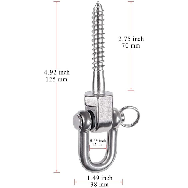2 st gungor fäste i taket, gungkrokar, hängmatteskruvar, 304 rostfritt stål, gungskruvar, kraftiga, 800 kg kapacitet för yogahängmatta, boxningssäck, gungfäste