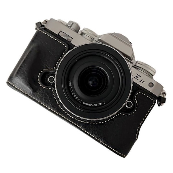 Til Nikon Z Fc Buffalo Tekstur PU Læder Bund Etui Halv Krop Kamera Dækning med Batteriåbning Black