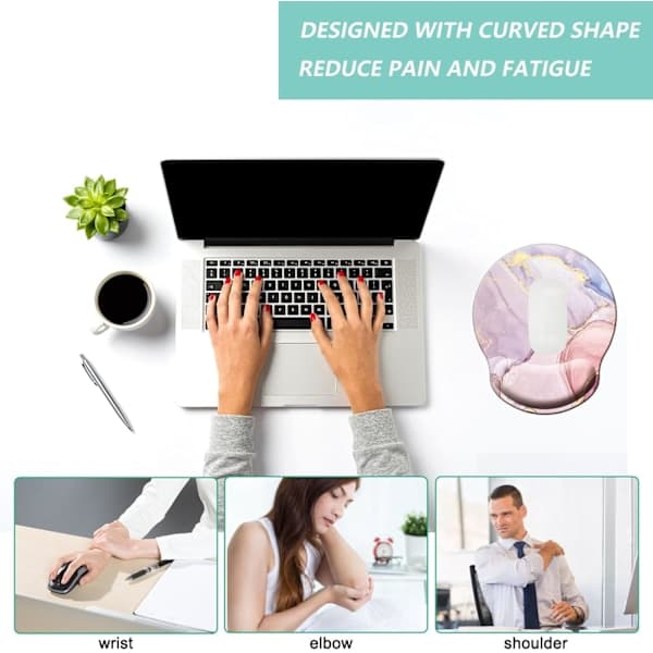 Musematte med håndleddsstøtte, ergonomisk musematte med minneskum håndleddsstøtte, sklisikker gummibase spillmusematte for hjemmet