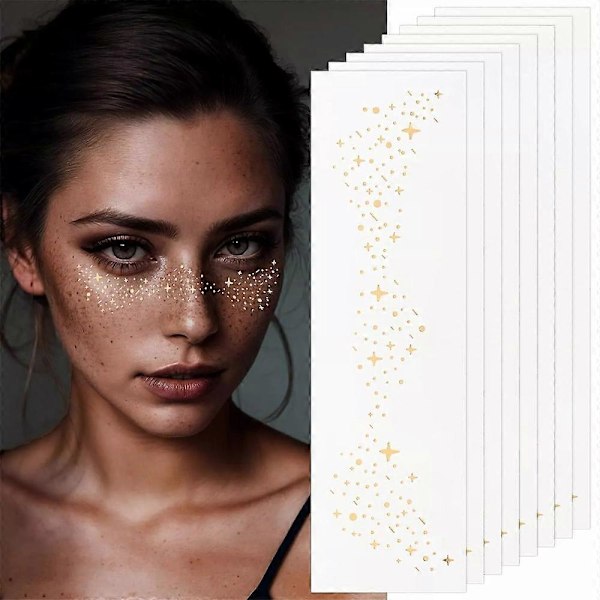 10 stk. Makeup Patch - Guld Glitter Fregner Ansigts Tatovering - Fregne Makeup 2024 Ny K9021