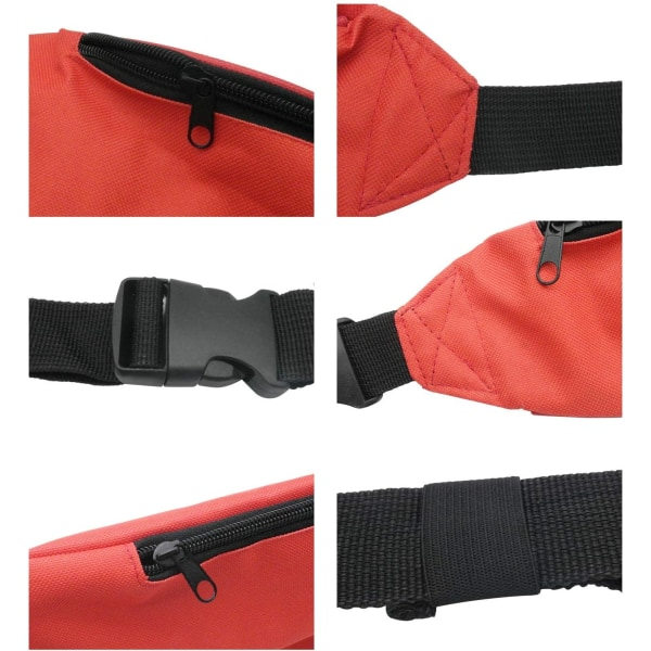 Unisex midjeveske for kvinner og menn, trendy sporty multifunksjonell midjeveske med 2 glidelåser og justerbar stropp red