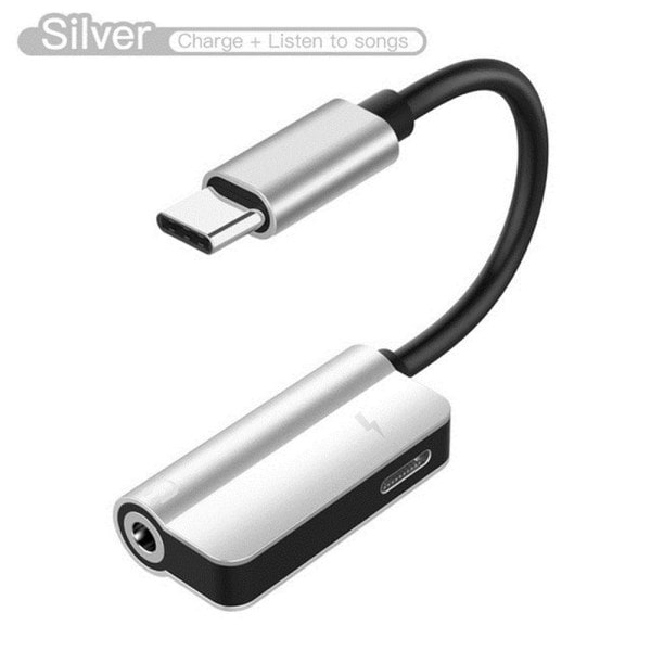 Mordely 3-delt lydopladningsadapter USB Type-C til 3,5 mm stik silver