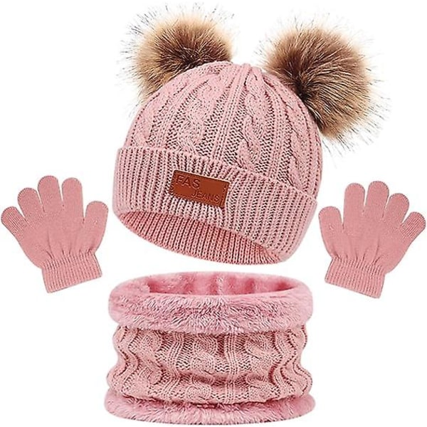 Varm halsduk och handskar Set för barn, Toddler Vinterstickad Halsvärmare Baby Mössa, Set 3-delat set 1-6 år