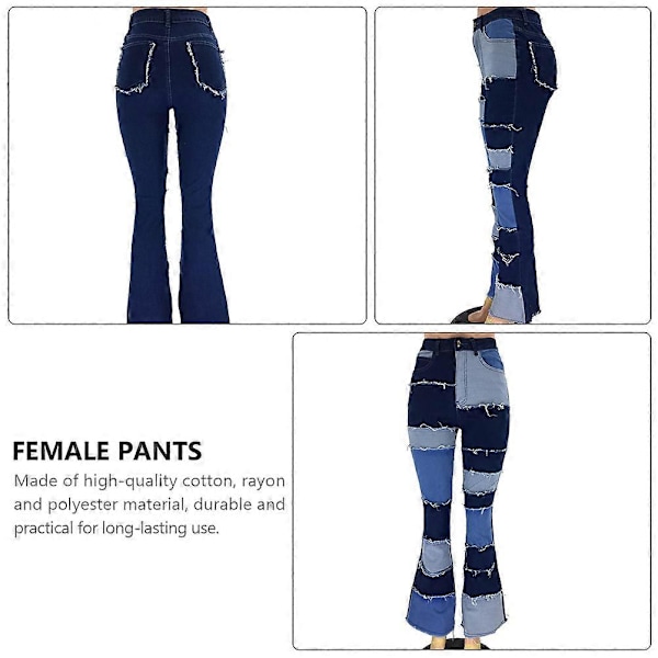 1 Par Dame Patch Flare Jeans Høy Midje Bukser Slengbukser Damebukser