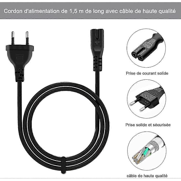 1,5 m:n latausjohto 2-napaisella virtajohdolla Microsoft Surface Go/kannettavalle/kirjalle, Surface Pro 1/2/3/4/5/6/7/x, HP Envy, Canon Pixma