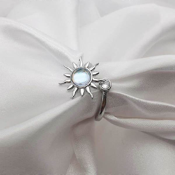 Solros Ångestring för Kvinnor Spinner Ring Öppen Justerbar Fidget Ringar Smycken Kvinnor Flicka White