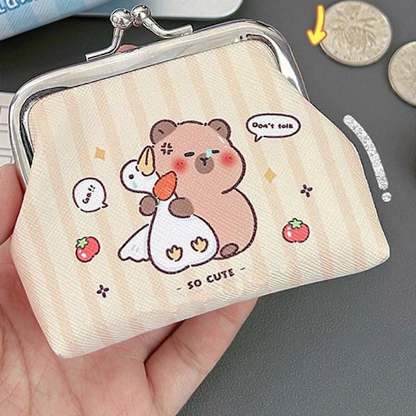 Kiss Lock Växelplånbok Pengapåse Myntväska Förvaringsväska för Hörlurar Tecknad Capybara Plånböcker Väska för Växelpengar för Flicka 01style