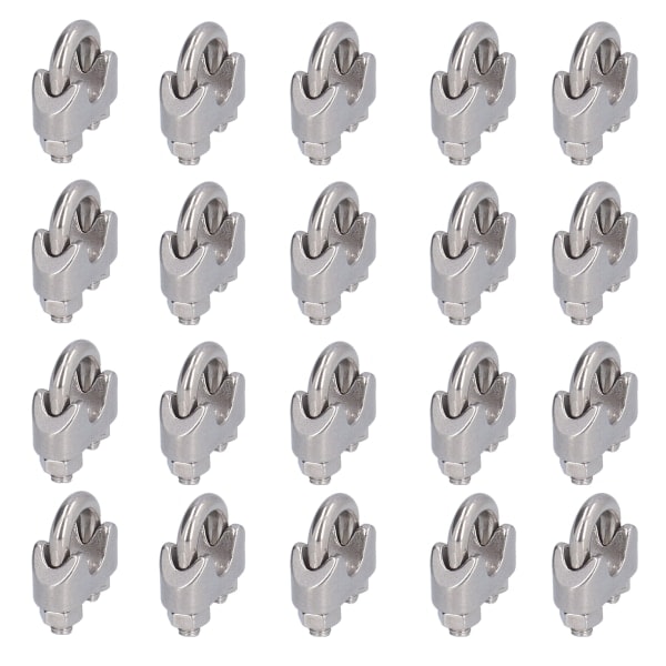 20 stk rustfritt stål wire klemme maskinvare rigging kabel klemme lås klemme festemidler M8(8mm)