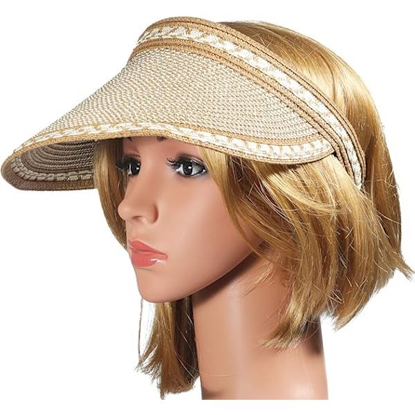 Kvinnors halm solskärm bred brätte golf solhatt sommar strand solskärmar keps Khaki