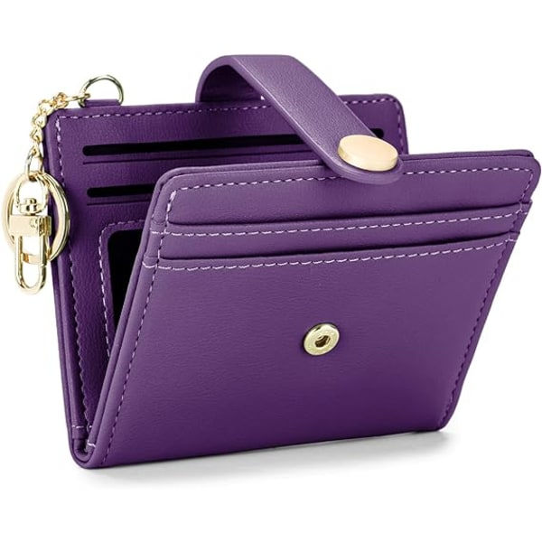 Kvindernes slanke pung RFID-blokerende bifold-kortholder med lynlåslomme til mønter, ID-vindue og nøglering Purple