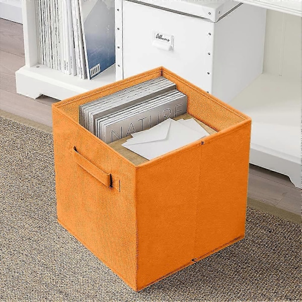 Opbevaringsboks, 2 foldbare opbevaringskasser lavet af stof i kubeform Beige Orange 6 Set