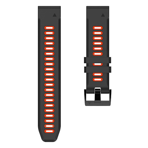 26 mm:n ranneke Garmin Tactix 7 Pro / Fenix 7x / 6x Pro / 5x Plus -kelloille, sileä silikoninen kaksiväri ranneke Black Red