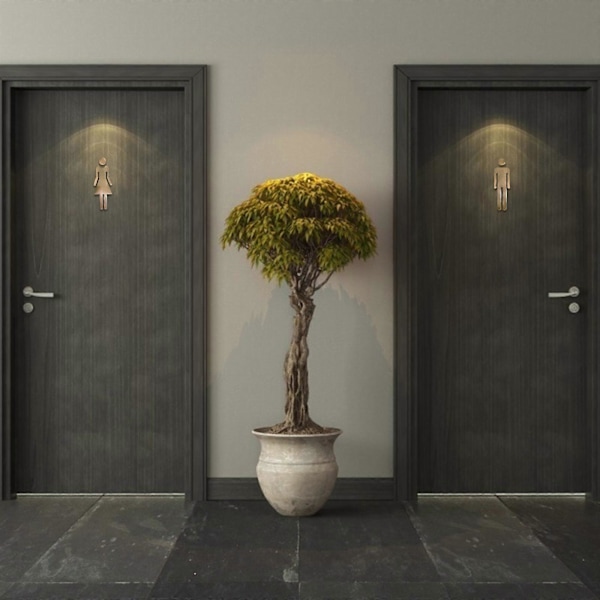 2 st Toalettsymboler Självhäftande Badrumsskyltar Toalettdörrskylt För Hotell, Kontor, Hem WC-Plack Silver