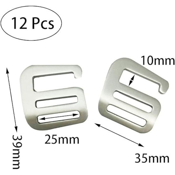 12 st Metall G-krokar Remspännen Starka Snabbspännen för Ryggsäcksremmar Remmar (Silver)