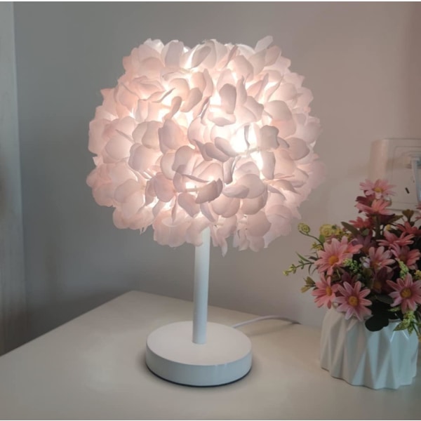 Rosa silkeblomstersenglampe nattbordslampe moderne mote fjær bordlampe skrivebordslampe skjerm for stue soverom hjemmedekorasjon bryllup