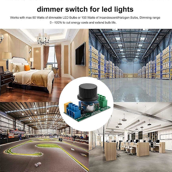 Inline LED lysdæmperkontakt, indbygget ON/OFF og drejeknap til dæmpbare 3-100W LED/glødelamper