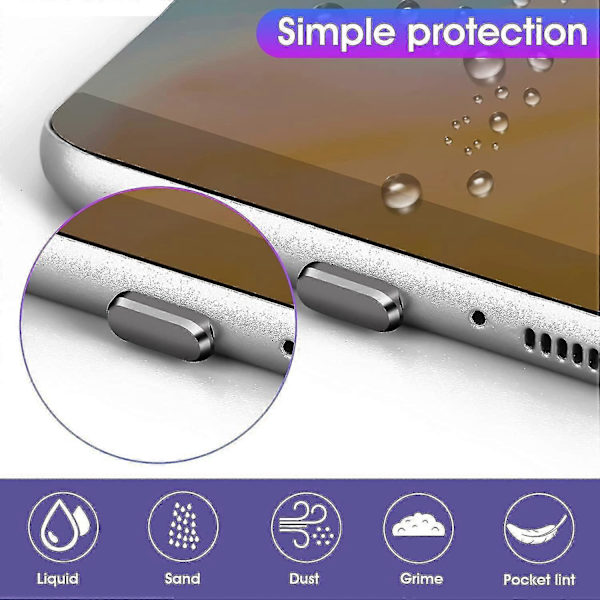 Typ C Dammskyddssats 6 st Aluminiumlegering Usb C Dammskyddskåpor Laddningsportsskydd fi Grey
