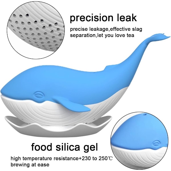 Silikoninen teesuodatin, 3 kpl teesihti, iso sininen valaan muoto, elintarvikelaatuinen silikoninen teeuute, hauska ja luova irtoteelehti