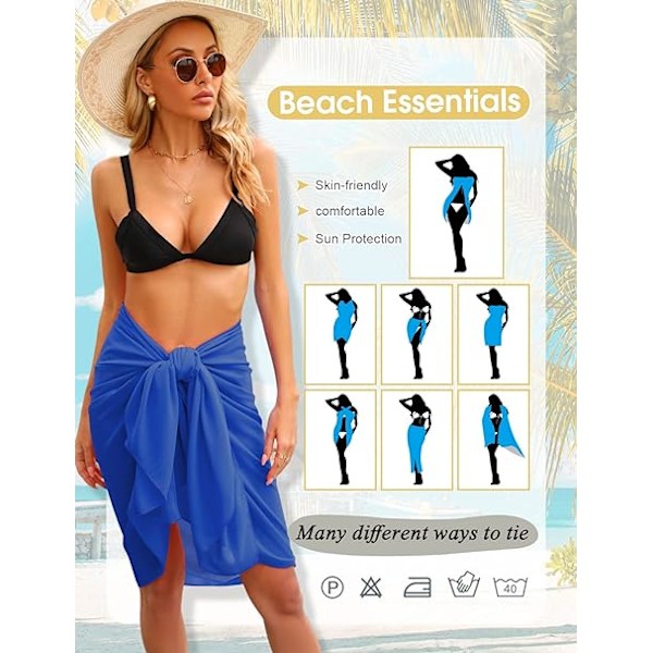 Strandkjol för kvinnor, strandkläder, chiffongsaron, baddräktsskydd för baddräkter, lång halsduk, halva strandpareos för sommaren Navy Blue