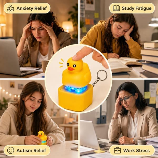 Gul Andeprint Stresslegetøj Nøglering med Klikfunktion, LED-lys og Lyd, Sjov Skrivebordsklikker til Voksne, til Stress- og Angstdæmpning 2 stk. 2pcs