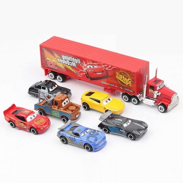 6 st Bilar 3 Blixten McQueen Jackson Storm Mack Farbror Lastbil Metall Bilmodell Leksak Present Billeksaksset
