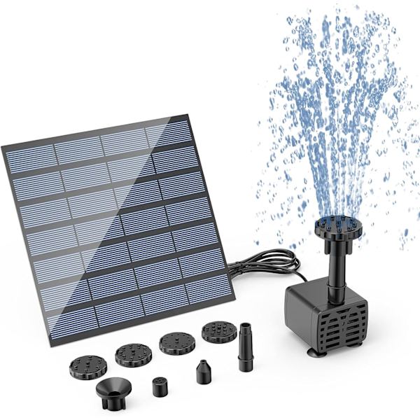 DIY Solcelledrevet Springvandspumpe, Solpanel Damdrevet Vandfunktionspumpe med 6 Dysers, DIY Solcelledrevet Dam Pumpe til Have, Fuglebad