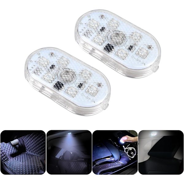 Auton LED-sisävalot, jalkatilan valot auton sisätilojen tunnelmavalaistukseen, USB-ladattavat langattomat kosketusvalot tavaratilaan White